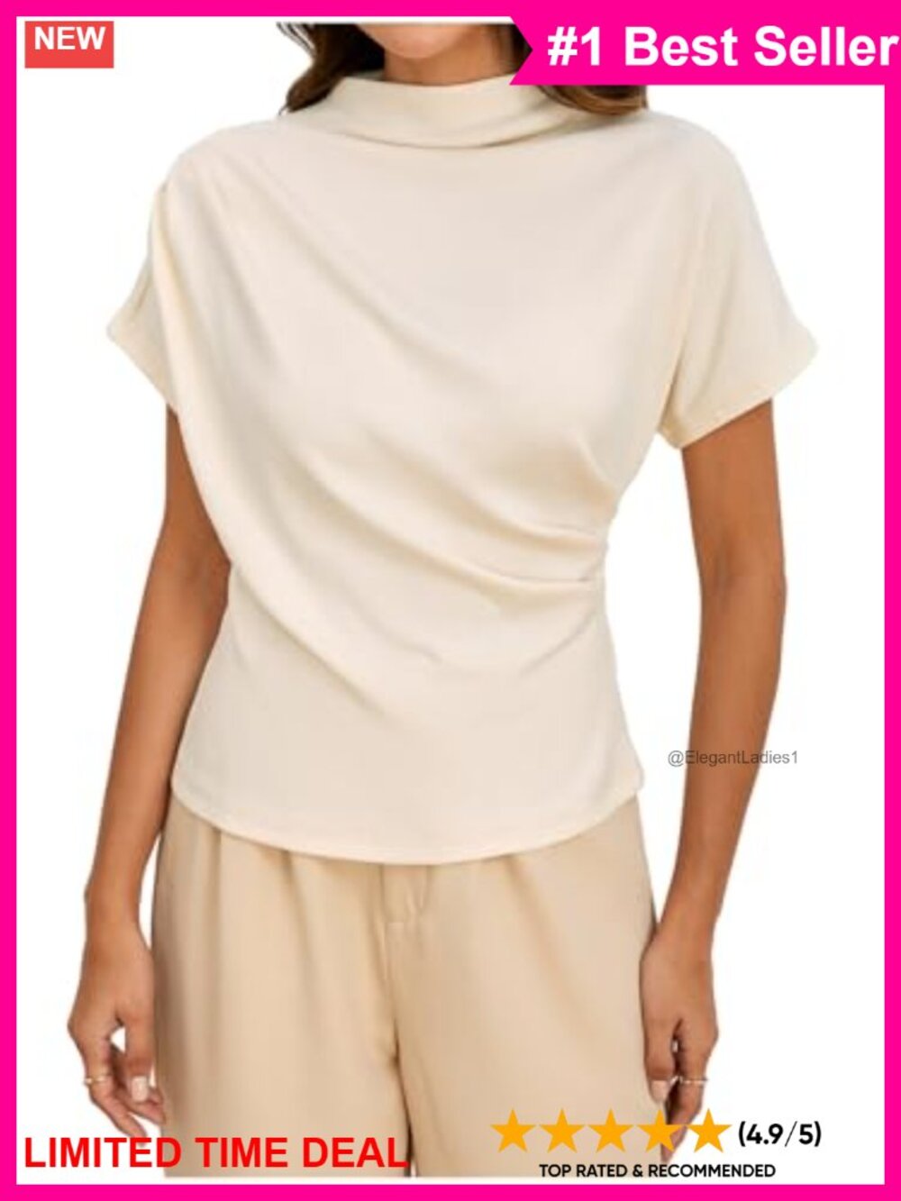 Mock Neck Asymmetrical Ruched Short Sleeve Top
